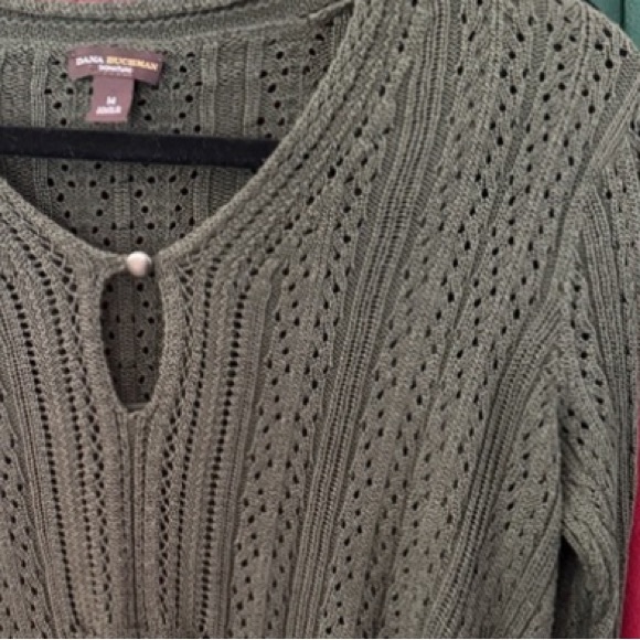 DANA BUCHMAN Hunter Green Keyhole Button Lined Sweater womens size Medium - Picture 3 of 7